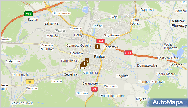 mapa Kielc, Kielce na mapie Targeo