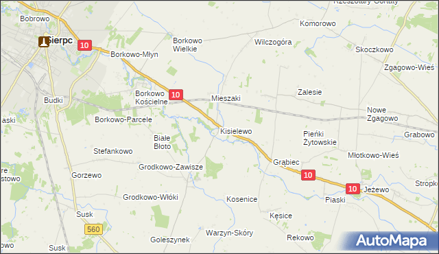 mapa Kisielewo gmina Sierpc, Kisielewo gmina Sierpc na mapie Targeo