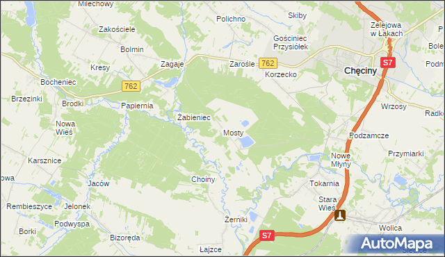 mapa Mosty gmina Chęciny, Mosty gmina Chęciny na mapie Targeo