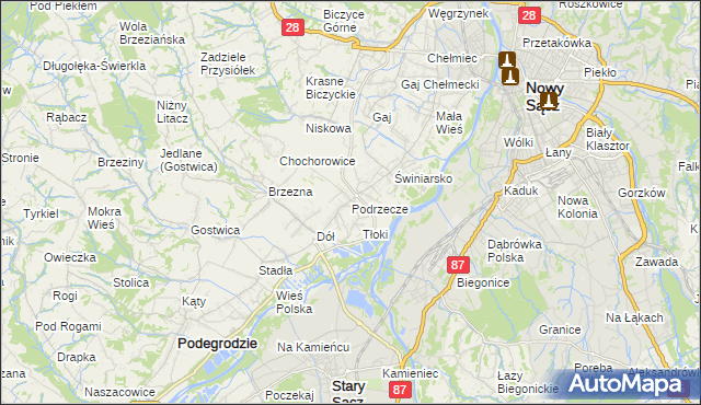 mapa Podrzecze gmina Podegrodzie, Podrzecze gmina Podegrodzie na mapie Targeo