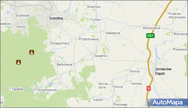 mapa Świątniki gmina Sobótka, Świątniki gmina Sobótka na mapie Targeo
