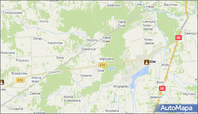 mapa Wężówka gmina Jadów, Wężówka gmina Jadów na mapie Targeo