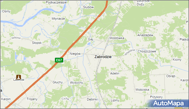 mapa Zabrodzie powiat wyszkowski, Zabrodzie powiat wyszkowski na mapie Targeo