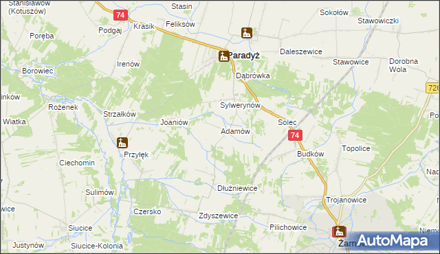 mapa Adamów gmina Paradyż, Adamów gmina Paradyż na mapie Targeo