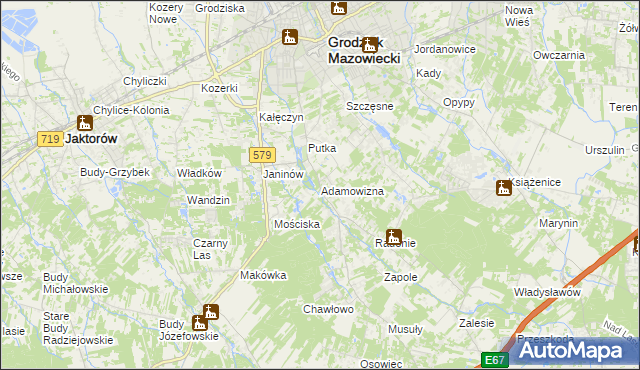 mapa Adamowizna gmina Grodzisk Mazowiecki, Adamowizna gmina Grodzisk Mazowiecki na mapie Targeo