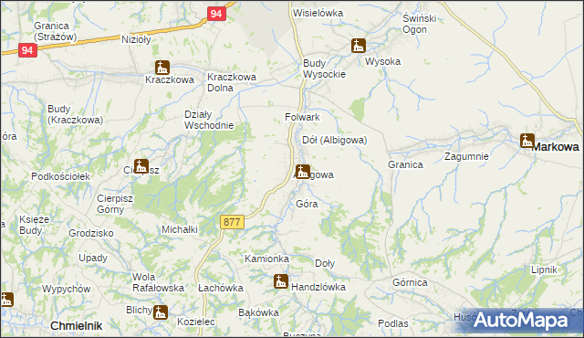 mapa Albigowa, Albigowa na mapie Targeo