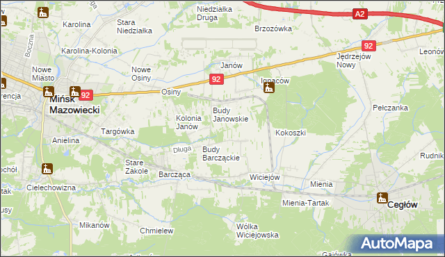 mapa Anielew gmina Mińsk Mazowiecki, Anielew gmina Mińsk Mazowiecki na mapie Targeo