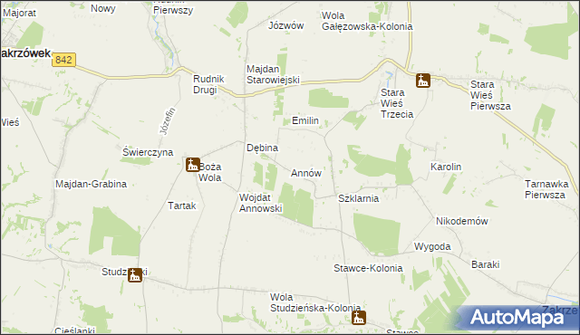 mapa Annów gmina Zakrzew, Annów gmina Zakrzew na mapie Targeo