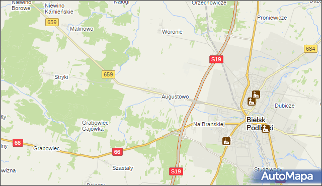 mapa Augustowo gmina Bielsk Podlaski, Augustowo gmina Bielsk Podlaski na mapie Targeo