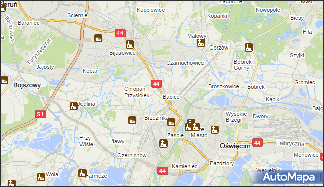 mapa Babice gmina Oświęcim, Babice gmina Oświęcim na mapie Targeo
