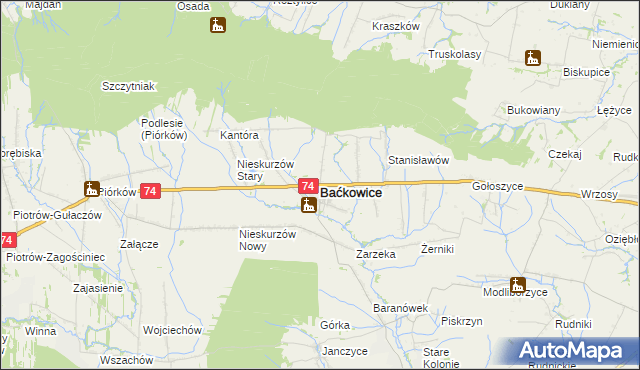 mapa Baćkowice, Baćkowice na mapie Targeo