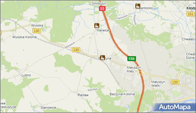 mapa Baczyna gmina Lubiszyn, Baczyna gmina Lubiszyn na mapie Targeo
