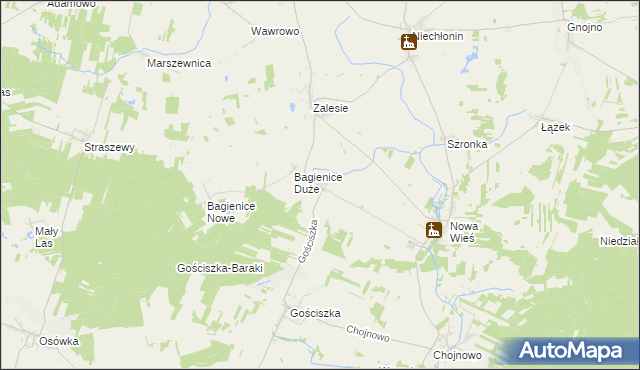 mapa Bagienice Małe gmina Kuczbork-Osada, Bagienice Małe gmina Kuczbork-Osada na mapie Targeo