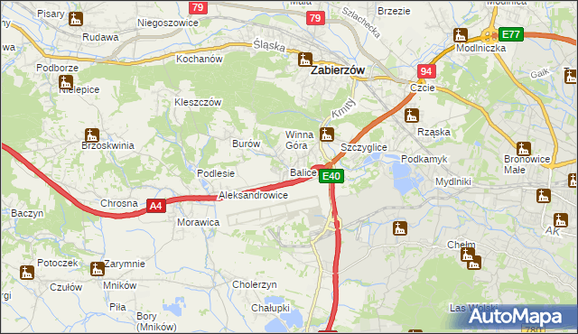 mapa Balice gmina Zabierzów, Balice gmina Zabierzów na mapie Targeo