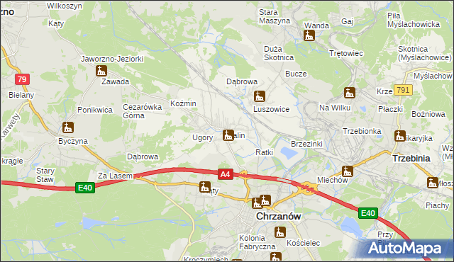 mapa Balin gmina Chrzanów, Balin gmina Chrzanów na mapie Targeo