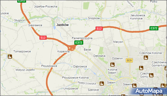 mapa Barak gmina Jastków, Barak gmina Jastków na mapie Targeo