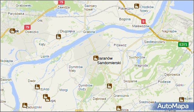 mapa Baranów Sandomierski, Baranów Sandomierski na mapie Targeo