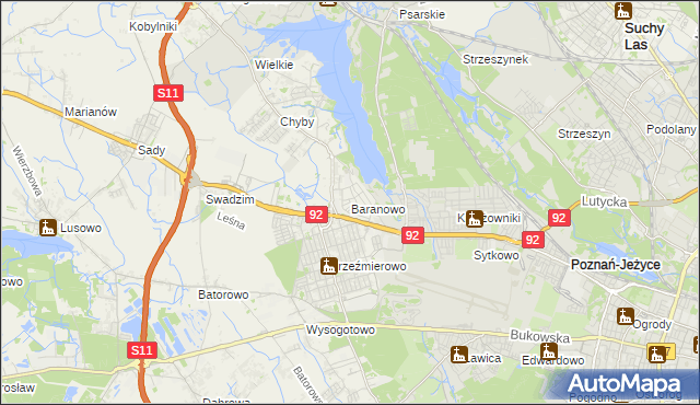 mapa Baranowo gmina Tarnowo Podgórne, Baranowo gmina Tarnowo Podgórne na mapie Targeo