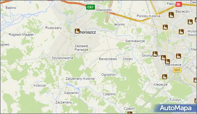 mapa Barszczewo gmina Choroszcz, Barszczewo gmina Choroszcz na mapie Targeo