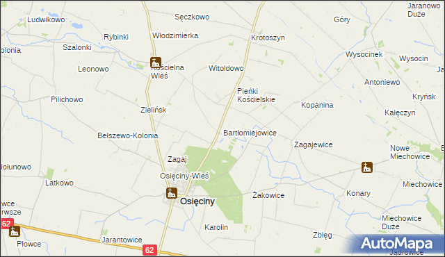 mapa Bartłomiejowice gmina Osięciny, Bartłomiejowice gmina Osięciny na mapie Targeo