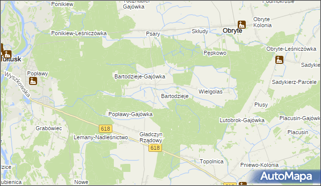 mapa Bartodzieje gmina Obryte, Bartodzieje gmina Obryte na mapie Targeo