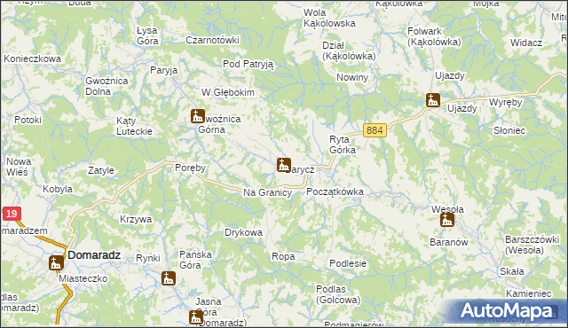 mapa Barycz gmina Domaradz, Barycz gmina Domaradz na mapie Targeo