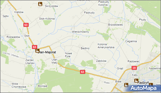 mapa Bedlno gmina Radzyń Podlaski, Bedlno gmina Radzyń Podlaski na mapie Targeo