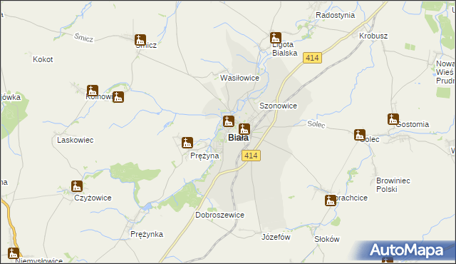 mapa Biała powiat prudnicki, Biała powiat prudnicki na mapie Targeo
