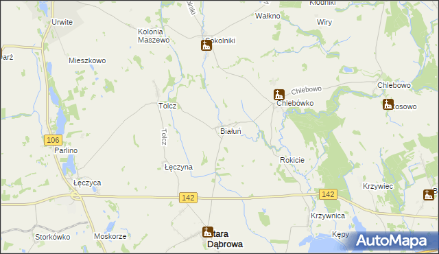 mapa Białuń gmina Stara Dąbrowa, Białuń gmina Stara Dąbrowa na mapie Targeo