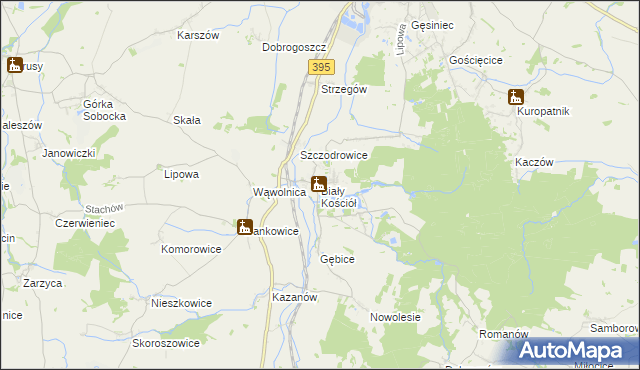 mapa Biały Kościół gmina Strzelin, Biały Kościół gmina Strzelin na mapie Targeo