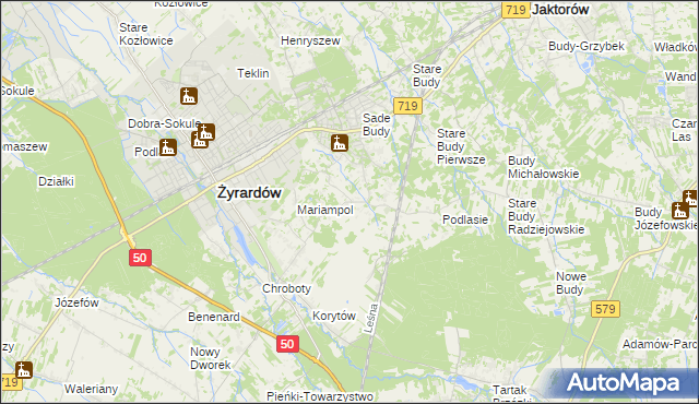 mapa Bieganów gmina Jaktorów, Bieganów gmina Jaktorów na mapie Targeo