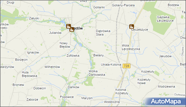 mapa Bielany gmina Błędów, Bielany gmina Błędów na mapie Targeo