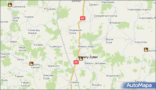 mapa Bielany-Wąsy, Bielany-Wąsy na mapie Targeo
