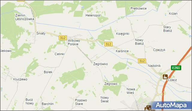 mapa Bielawy gmina Śmigiel, Bielawy gmina Śmigiel na mapie Targeo