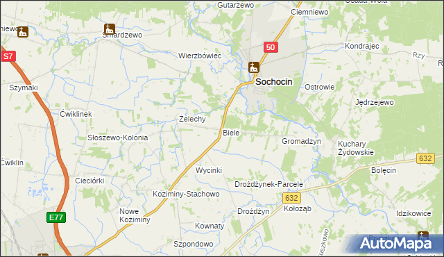 mapa Biele gmina Sochocin, Biele gmina Sochocin na mapie Targeo