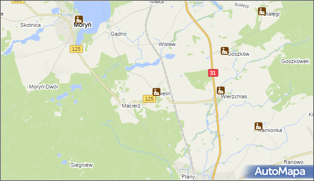 mapa Bielin gmina Moryń, Bielin gmina Moryń na mapie Targeo