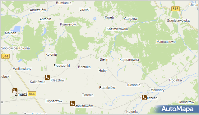mapa Bielin gmina Żmudź, Bielin gmina Żmudź na mapie Targeo