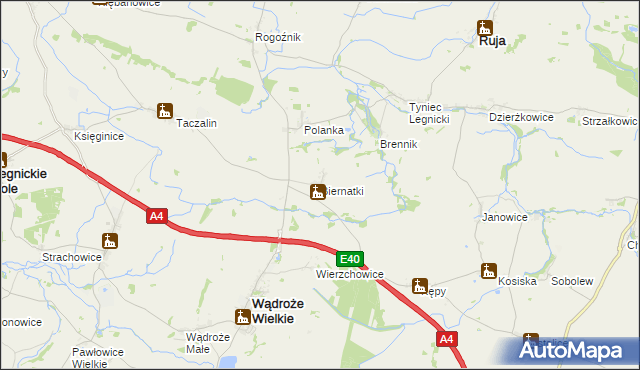 mapa Biernatki gmina Wądroże Wielkie, Biernatki gmina Wądroże Wielkie na mapie Targeo