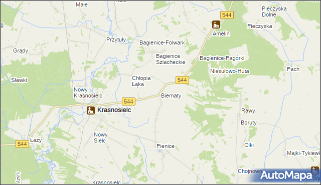 mapa Biernaty gmina Krasnosielc, Biernaty gmina Krasnosielc na mapie Targeo