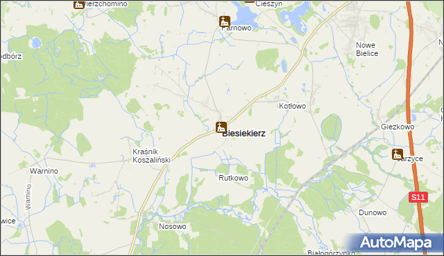 mapa Biesiekierz powiat koszaliński, Biesiekierz powiat koszaliński na mapie Targeo