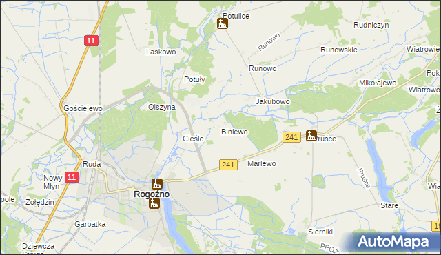 mapa Biniewo, Biniewo na mapie Targeo