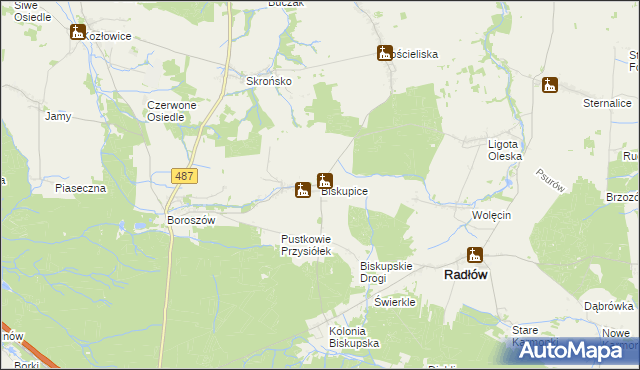 mapa Biskupice gmina Radłów, Biskupice gmina Radłów na mapie Targeo