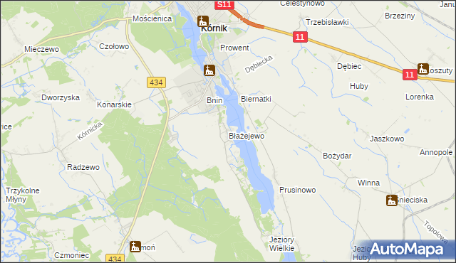 mapa Błażejewo gmina Kórnik, Błażejewo gmina Kórnik na mapie Targeo
