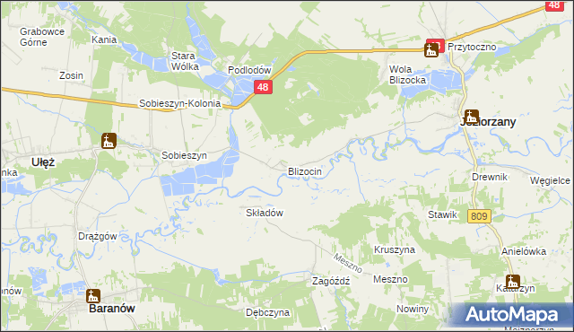 mapa Blizocin gmina Jeziorzany, Blizocin gmina Jeziorzany na mapie Targeo