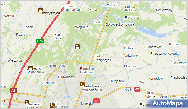 mapa Blok Dobryszyce, Blok Dobryszyce na mapie Targeo