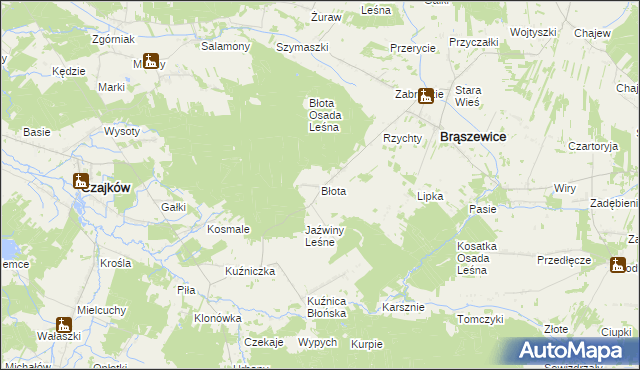 mapa Błota gmina Brąszewice, Błota gmina Brąszewice na mapie Targeo