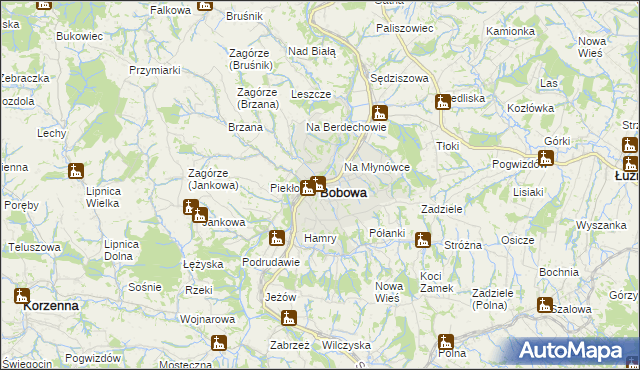 mapa Bobowa powiat gorlicki, Bobowa powiat gorlicki na mapie Targeo