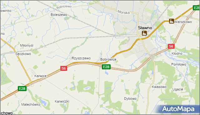 mapa Bobrowice gmina Sławno, Bobrowice gmina Sławno na mapie Targeo