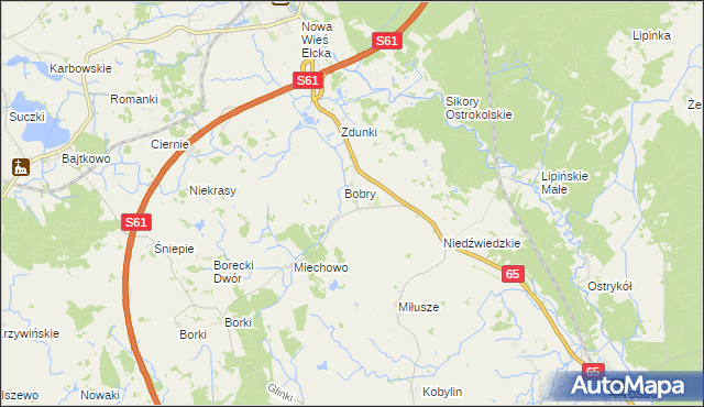 mapa Bobry gmina Prostki, Bobry gmina Prostki na mapie Targeo