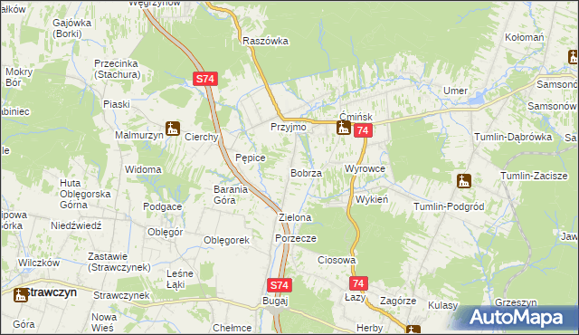 mapa Bobrza, Bobrza na mapie Targeo